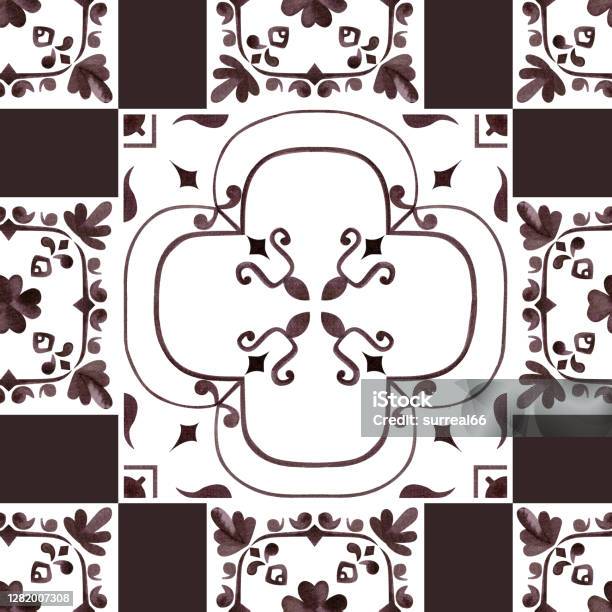 Monochrome Tile Wall Seamless Pattern Stock Illustration - Download ...