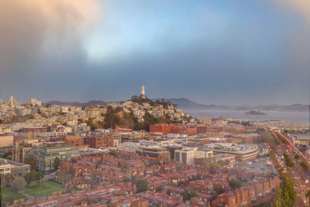 istock Aerial View of Coit Tower with Fog 1282007680