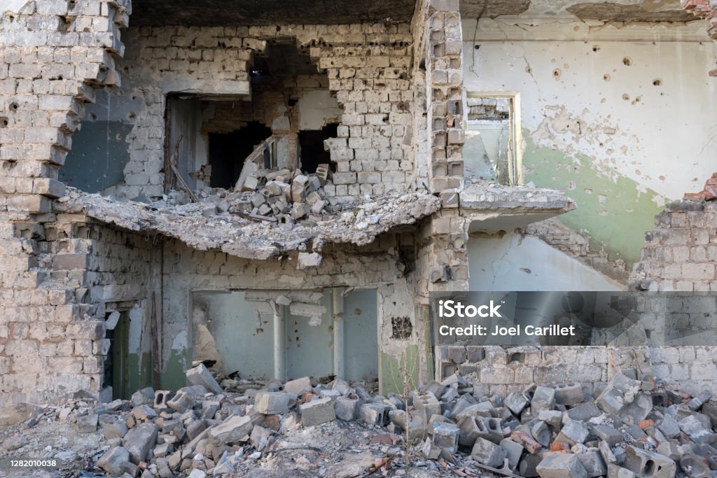 Hospital compound destroyed in fighting near Sloviansk, Ukraine Destroyed building at a psychiatric hospital on the outskirts of Sloviansk, Ukraine. The hospital was completely destroyed during fighting between Ukrainian and separatist forces in 2014. Ukraine Stock Photo