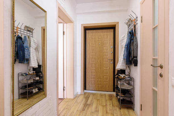 The interior of a habitable hallway in a small one-room apartment stock photo