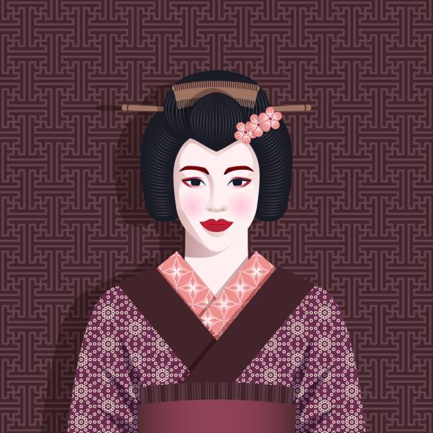 ilustrações de stock, clip art, desenhos animados e ícones de portrait of geisha in kimono - clothing traditional culture chinese culture black