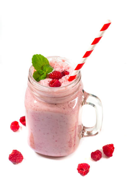 istock Yogurt smoothie with raspberries, fruit dessert, healthy dieting concept 1282020747