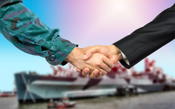 handshake business with the naval army - service member imagens e fotografias de stock