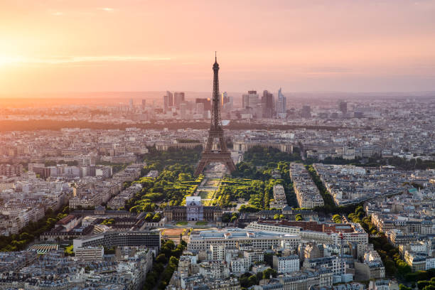 istock Lovely Paris Sunset Panoramic Scenery with Eiffel Tower and Other Popular Places 1282023901