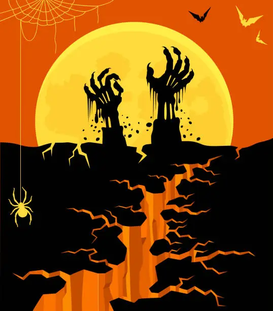 Vector illustration of Zombie hands. Halloween.