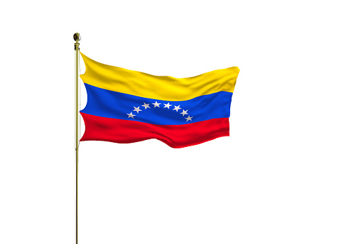 Venezuelan flag on a pole waving isolated on white background