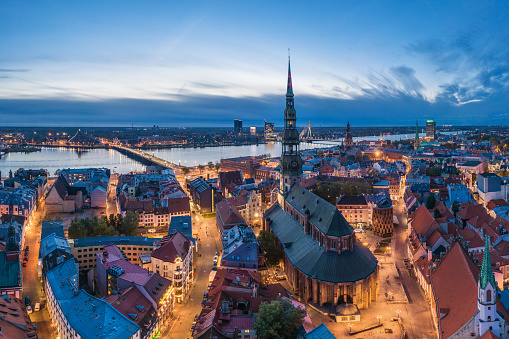 Old Town Riga panorama after sunset