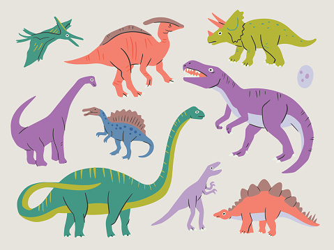 Collection of dinosaurs — hand-drawn vector elements