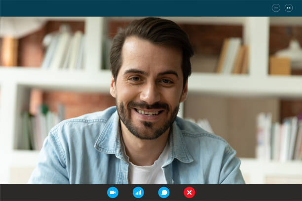 istock Screen view of man speak on video call 1282036376