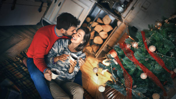 Young couple spending Christmas together.