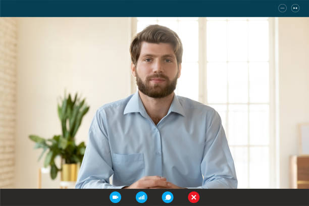 istock Screen view of Caucasian man talk on video call 1282039988