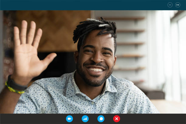 istock Screen view of smiling biracial man speak on video call 1282040017