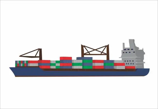 Vector illustration of cargo ship carrying containers