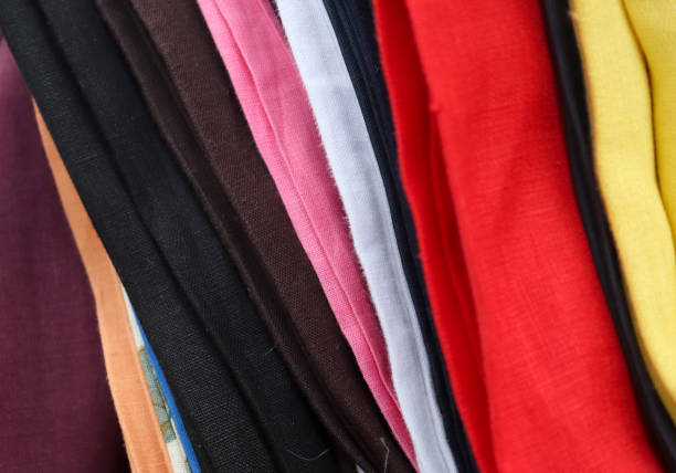 istock Detailed close up view on samples of cloth and fabrics in different colors found at a fabrics market 1282048308