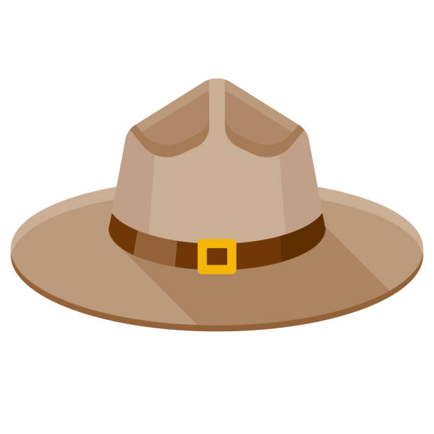 Ranger Hat Icon on Transparent Background A flat design icon on a transparent background (can be placed onto any colored background). File is built in the CMYK color space for optimal printing. Color swatches are global so it’s easy to change colors across the document. No transparencies, blends or gradients used. rcmp stock illustrations