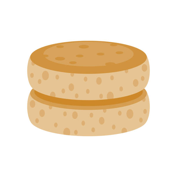 English Muffin Icon on Transparent Background A flat design icon on a transparent background (can be placed onto any colored background). File is built in the CMYK color space for optimal printing. Color swatches are global so it’s easy to change colors across the document. No transparencies, blends or gradients used. english muffin stock illustrations