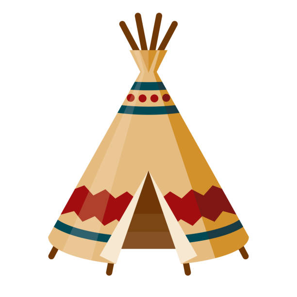 Teepee Icon on Transparent Background A flat design icon on a transparent background (can be placed onto any colored background). File is built in the CMYK color space for optimal printing. Color swatches are global so it’s easy to change colors across the document. No transparencies, blends or gradients used. american tribal culture stock illustrations