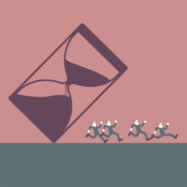 istock A hourglass fell, and a group of people fled from danger. 1282053883