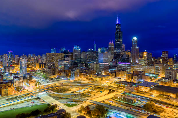 istock Chicago Cityscape at Night - Aerial View 1282055833