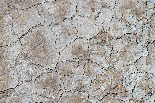Natural background of dry cracked surface of volcanic ground turned into desert