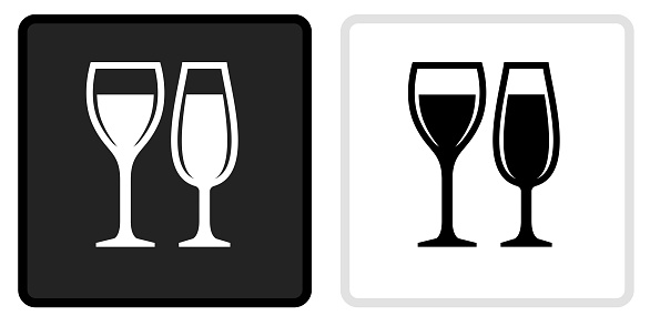 Glasses Icon on  Black Button with White Rollover. This vector icon has two  variations. The first one on the left is dark gray with a black border and the second button on the right is white with a light gray border. The buttons are identical in size and will work perfectly as a roll-over combination.
