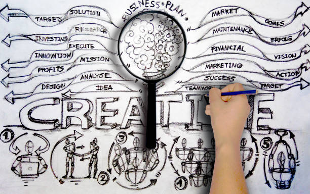 istock Drawing Sketches Pencil with letter,icon,data,With a magnifying glass - Illustration Business Idea and Concepts. 1282067363