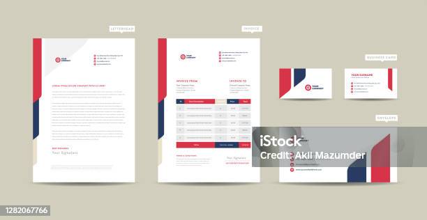 Corporate Business Branding Identity  Stationary Design Letterhead Business Card Invoice Envelope Startup Design Stock Illustration - Download Image Now
