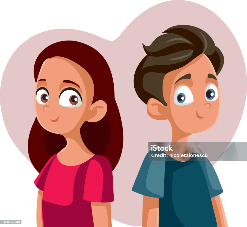 Teen Girl And Boy Falling In Love Vector Cartoon Stock Illustration -  Download Image Now - Adolescence, Affectionate, Anxiety - iStock