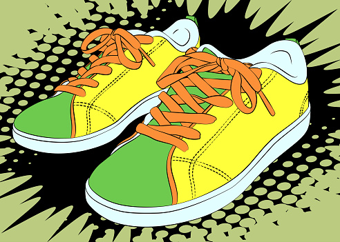A pair of Sneaker, sport shoes - comic book style, cartoon vector illustration on abstract background.