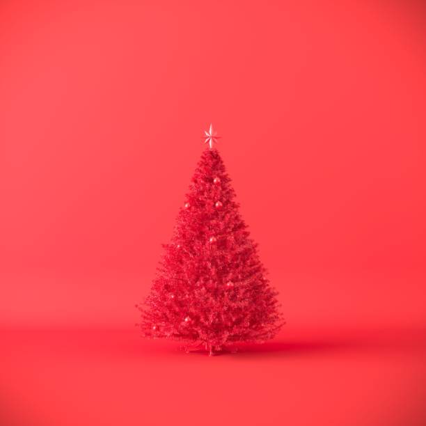 istock Red Christmas Tree on Red color background. 3D Rendering. Christmas Minimal Concept Idea. 1282076822