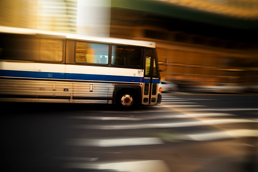 Bus in the traffic New York - panning