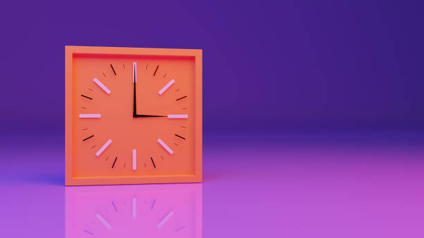istock Analog clock time concept on modern pastel style background simple for banner flyer poster or website 3d rendering orange clock front view 1282077549