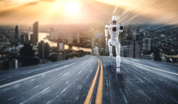 istock Running robot humanoid showing fast movement and vital energy 1282077588