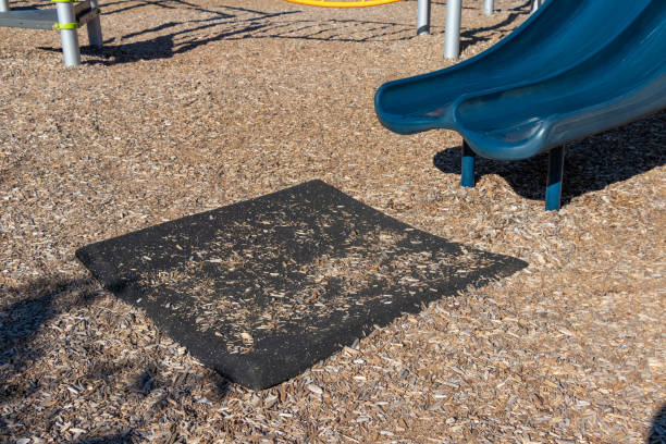 Rubber cover section on the playground near the slide
