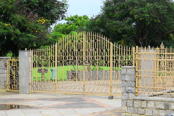 istock Old iron gate made of beautiful workmanship for safety 1282082609