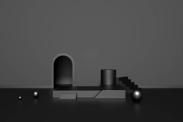 istock 3D rendering of Empty Product Stand and Frames, black minimal abstract background 1282084499