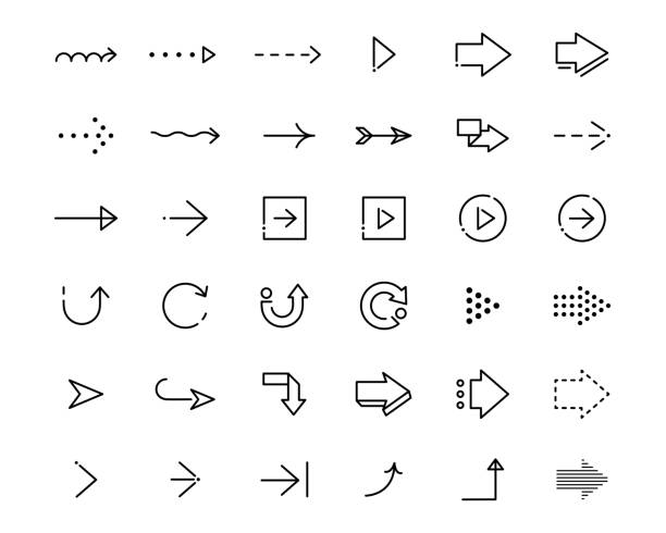 A set of simple and flat arrow icons A set of simple and flat arrow icons dotted line stock illustrations