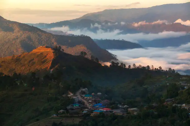 Beautiful mountain landscape view in the morning at Doi Ang Khang, Chiangmai, Thailand
