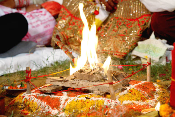 istock A closeup shot of a fire in a ritual within a wedding ceremony 1282103183
