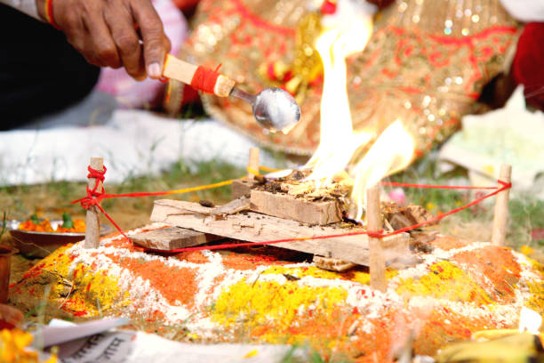 istock A closeup shot of a fire in a ritual within a wedding ceremony 1282103191