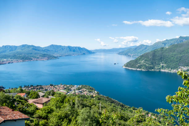 Large aerial view of the Lake Maggiore stock photo