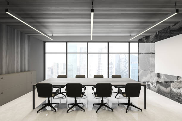 istock Wooden and marble waiting room interior 1282109757
