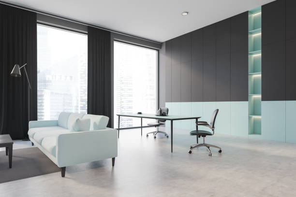 istock Black and white living room corner with table 1282109826