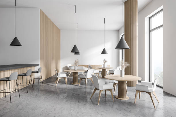 istock Modern white and wooden bar interior 1282111024