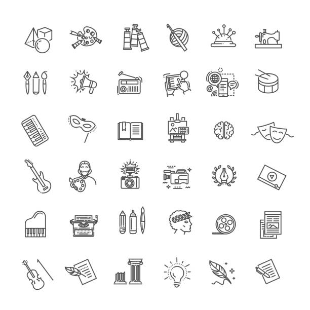Line Arts Icons set. Linear icons Outlined ARTS, ENTERTAINMENT and MASS MEDIA icon set art icon stock illustrations