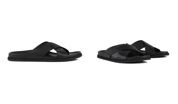 istock Template of summer beach flip flops black color 1282113479