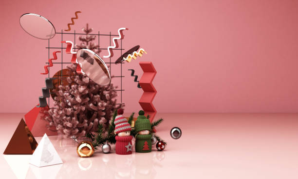 istock christmas greeting card template with Christmas tree and candy giftbox surounding by geometric shape gold and black texture 3d rendering 1282116095