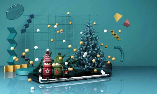 istock christmas greeting card template with Christmas tree and candy giftbox surounding by geometric shape gold and black texture 3d rendering 1282116118