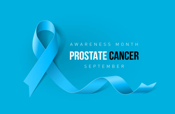 Banner with Prostate Cancer Awareness Light-Blue Ribbon vector art illustration