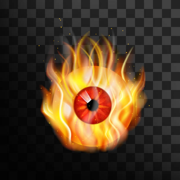 ilustraciones, imágenes clip art, dibujos animados e iconos de stock de ardor de ojos rojos, inflamación del globo ocular, fuego y llamas, sequedad y ardor - network security flash
